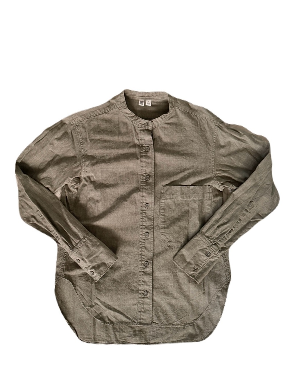 Uniqlo Women’s Grey Band-Collar Button-Up Shirt